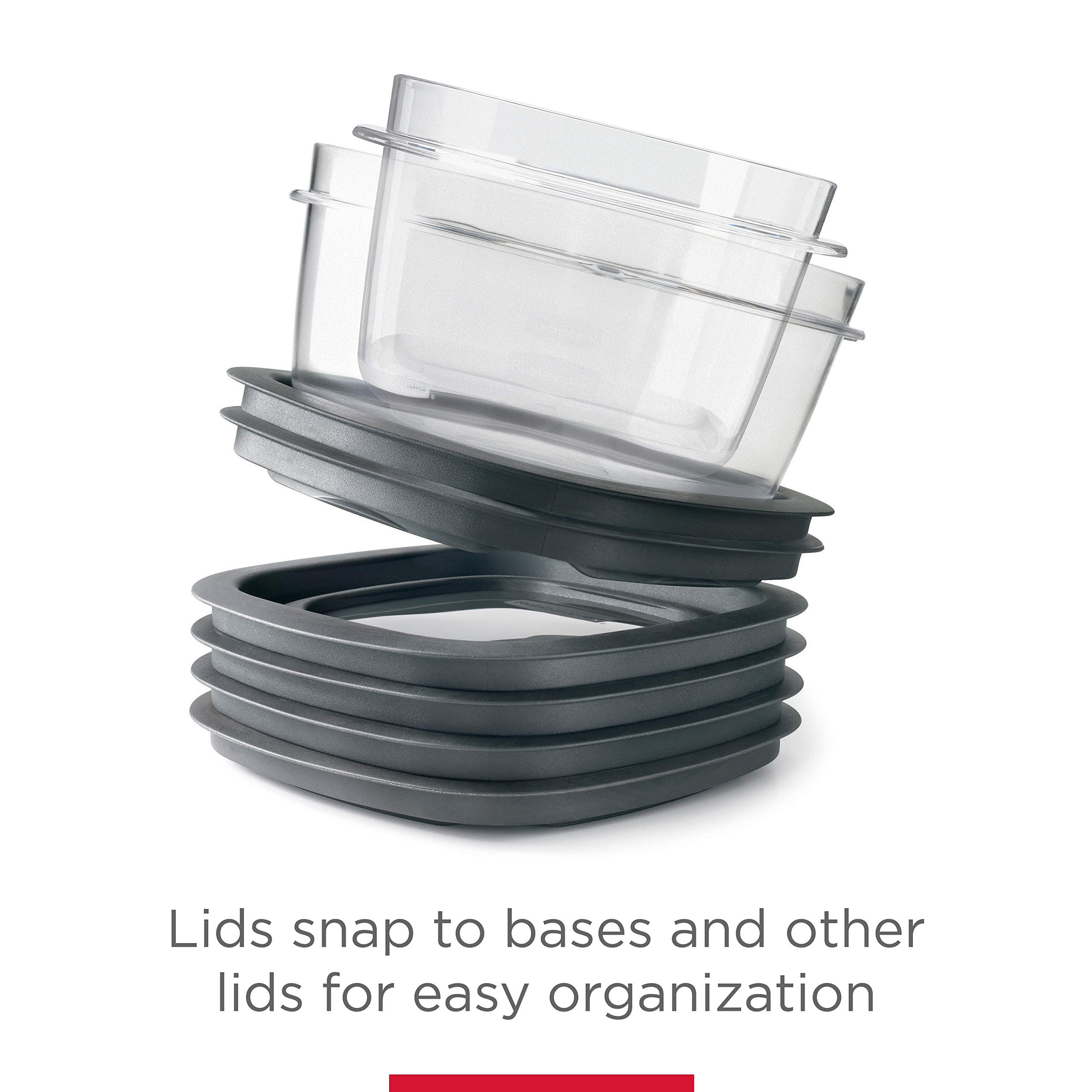 Rubbermaid 28-Piece Food Storage Containers with Snap Bases for Easy Organization and Lids for Lunch, Meal Prep, and Leftovers, Dishwasher Safe, Clear/Grey