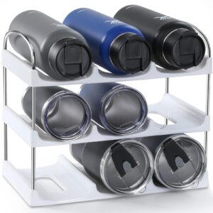 [ Large Compartment ] 3 Tier Stackable Water Bottle Organizer for Cabinet - 9 Bottle Holder Rack for Tumblers, Cups, Wine Bottles - Home Storage, Kitchen Organization Shelf for Countertop, Cupboard