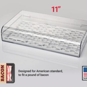 Pikanty - Bacon Container for Refrigerator | Fridge Storage and Deli Meat Keeper with Food Serving Tongs and Drain Plate | Dishwasher Safe | Made in USA