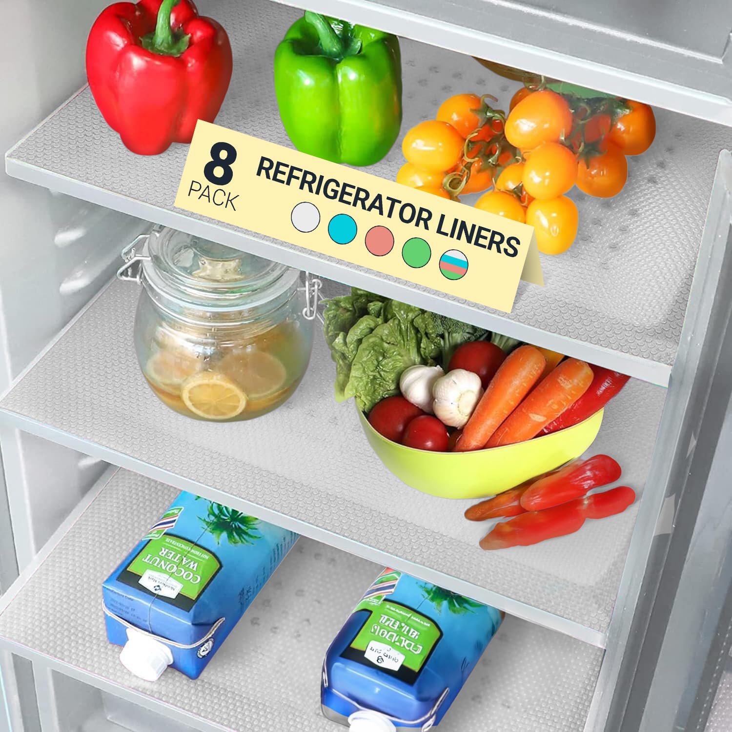 Refrigerator Liners for Shelves (8 Pack) by Linda’s Essentials | Easy to Clean Fridge Liner with Spill Protection Refrigerator Shelf Liners & Drawer Liner | Nonslip BPA-Free Refrigerator Mats (Clear)