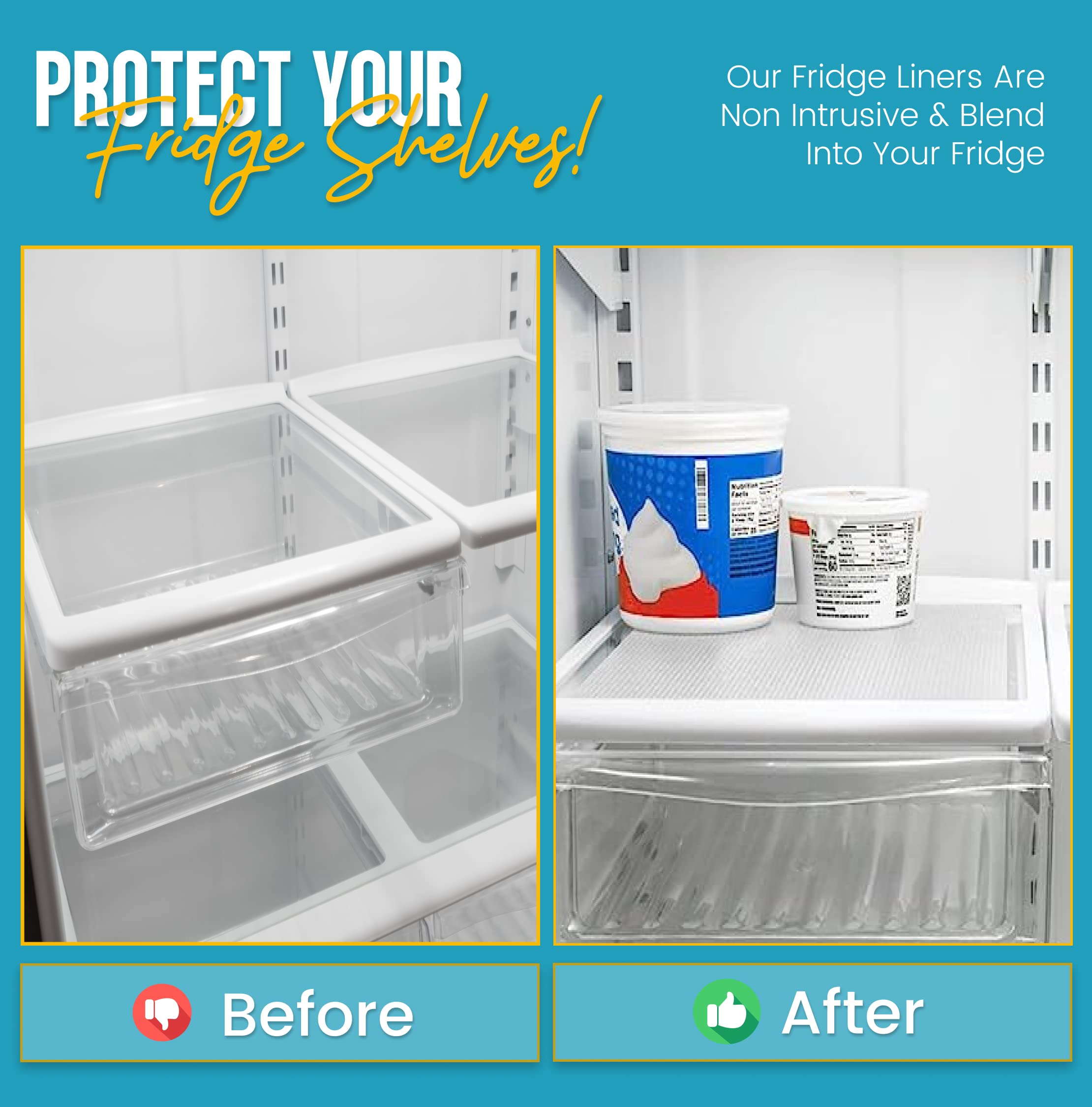 Refrigerator Liners for Shelves (8 Pack) by Linda’s Essentials | Easy to Clean Fridge Liner with Spill Protection Refrigerator Shelf Liners & Drawer Liner | Nonslip BPA-Free Refrigerator Mats (Clear)