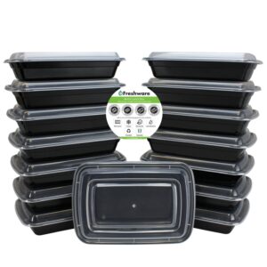freshware meal prep containers [15 pack] 1 compartment with lids, food containers, lunch box | bpa free | stackable | bento box, microwave/dishwasher/freezer safe, portion control (28 oz)