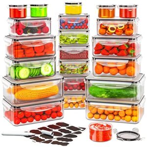 food storage container with lid (22 lids & 22 containers) - airtight leakproof plastic kitchen organization set reusable microwave/freezer/dishwasher safe meal prep container with label & pen