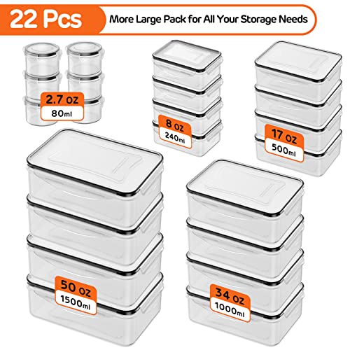 Food Storage Container with Lid (22 Lids & 22 Containers) - Airtight Leakproof Plastic Kitchen Organization Set Reusable Microwave/Freezer/Dishwasher Safe Meal Prep Container with Label & Pen