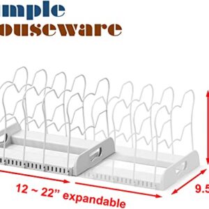 Simple Houseware 10 Compartments Expandable Pan Organizer, White, Plastic, Metal, 12"-22"L x 9.5"W x 8.5"H