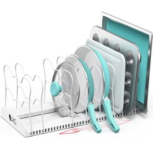 simple houseware 10 compartments expandable pan organizer, white, plastic, metal, 12"-22"l x 9.5"w x 8.5"h
