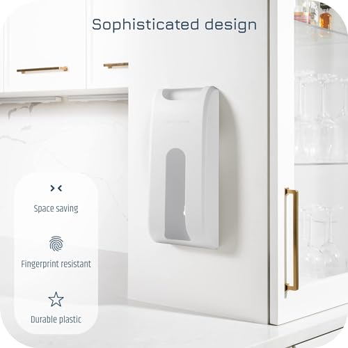Manterio Plastic Bag Holder | Durable Plastic Wall Mount Kitchen Grocery Bag Storage Organizer | Smudge Proof, Fingerprint Resistant | White