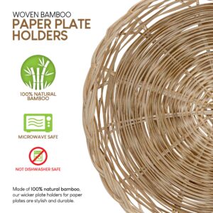 Stock Your Home 10-Inch Bamboo Paper Plate Holder (4 Count) - Heavy Duty Wicker Reusable Natural Charger Plates