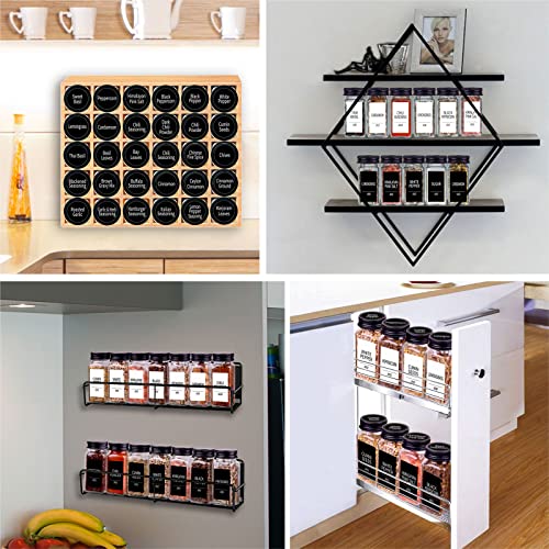 Churboro 36 Spice Jars with 547 Labels- Glass Spice Jars with Black Metal Caps, 4oz Empty Spice Containers with Shaker Lids, Funnel, Chalk Pen, Square Seasoning Bottles for Spice Rack, Drawer, Cabinet