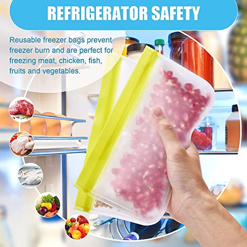 Reusable Food Storage Bags- 24 Pack Reusable Ziploc Bags (8 Reusable Gallon Bags + 8 Reusable Sandwich Bags + 8 Reusable Snack Bags)，Silicone Food Bags for Meat Fruits and Vegetables.