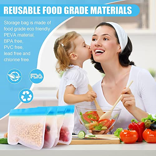 Reusable Food Storage Bags- 24 Pack Reusable Ziploc Bags (8 Reusable Gallon Bags + 8 Reusable Sandwich Bags + 8 Reusable Snack Bags)，Silicone Food Bags for Meat Fruits and Vegetables.