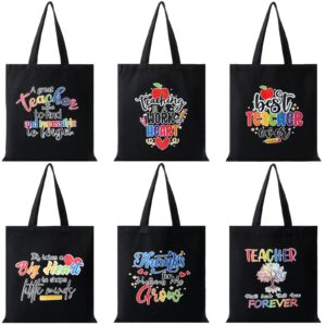 silkfly 6 pcs teacher tote bags teacher appreciation gifts in bulk canvas tote for teachers day christmas, birthday and retirement, black