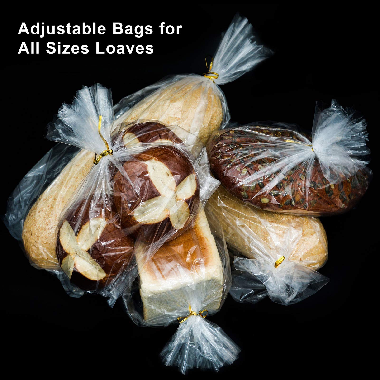 Mantah Bread Bags with Ties, Reusable, 50 Clear Bags and 50 Ties, Bread Bag For Homemade Bread And Bakery Loaf Adjustable Reusable