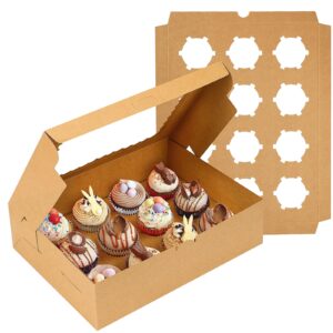 moretoes 12 count x 10 sets cupcake carrier boxes, 13 x 10 x 3.5 inches, brown cupcake containers kraft bakery carrier boxes with windows and inserts to hold cupcakes, muffins and pastries