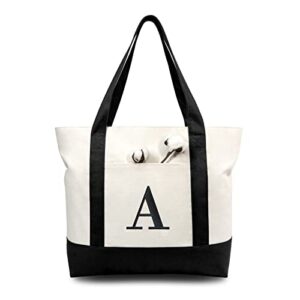 topdesign embroidery initial canvas tote bag, personalized present bag, suitable for wedding, birthday, beach, holiday, is a great gift for women, mom, teachers, friends, bridesmaids (letter m)