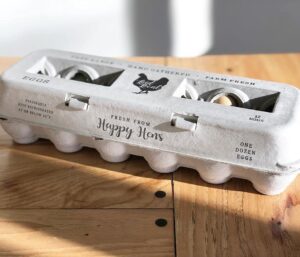 25 egg cartons- adorable printed vintage design for farm fresh eggs, recycled paper cardboard, sturdy & reusable, carton holds up to xl chicken eggs (25, locally laid hen)