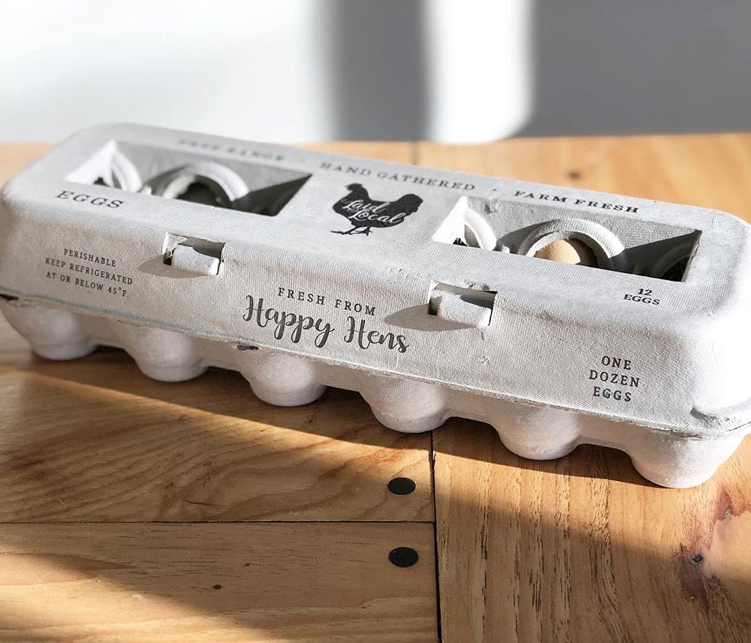 25 Egg Cartons- Adorable Printed Vintage Design for Farm Fresh Eggs, Recycled Paper Cardboard, Sturdy & Reusable, Carton Holds up to XL Chicken Eggs (25, Locally Laid Hen)