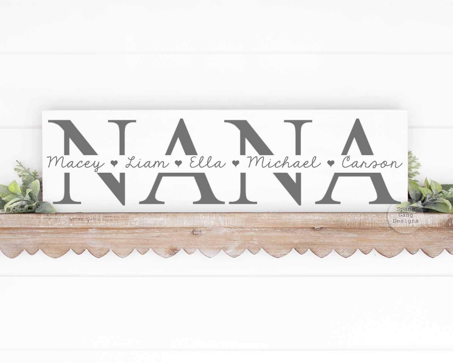 Mother's Day Gift Nana Christmas | Christmas Gift for Grandma | Personalized with YOUR NAMES | CHOOSE COLORS | 20" x 6" Wood Sign