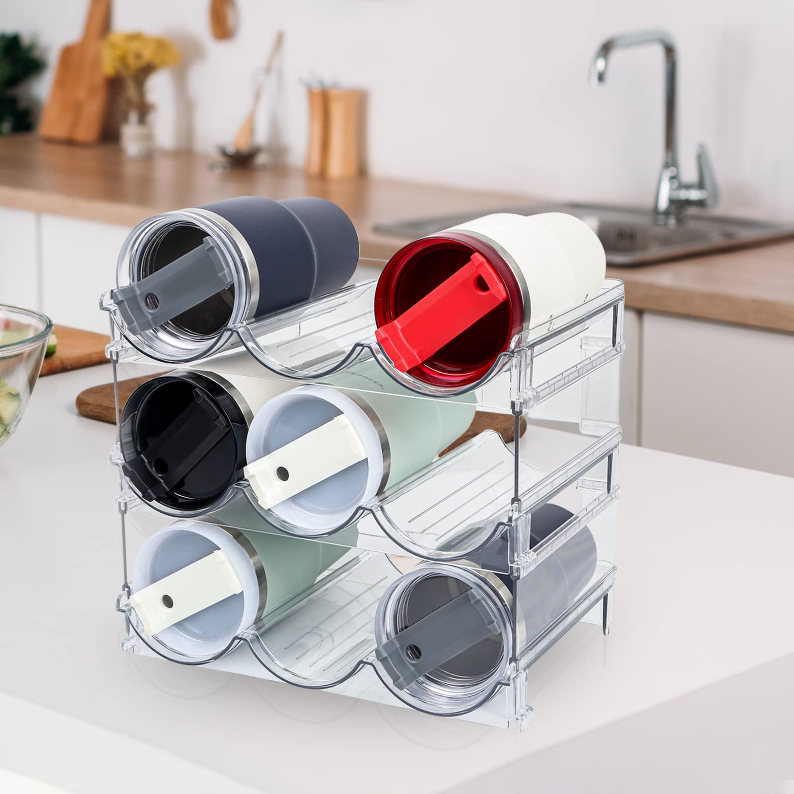 Sisfung Water Bottle Organizer for Cabinet, Water Bottle Storage for Kitchen Organization (2 Tier).