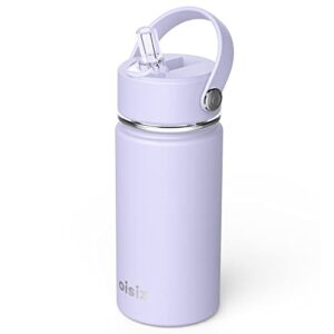 oisiz kids water bottle with straw lid 14oz, vacuum insulated 316 stainless steel water bottles for kids for school, leakproof toddler water bottle, bpa free and keep cold for 24 hours, light purple