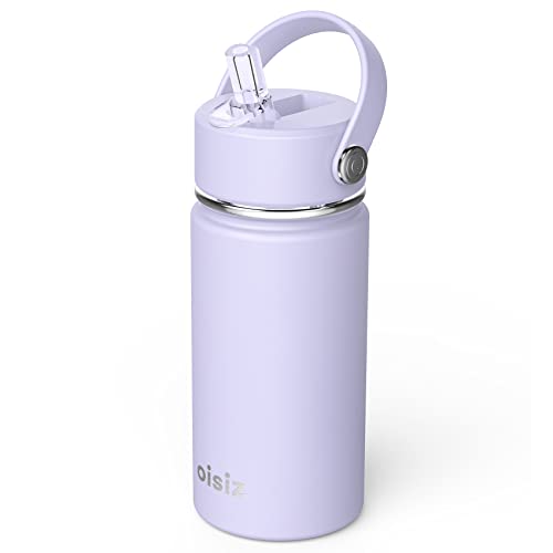 Oisiz Kids Water Bottle with Straw Lid 14oz, Vacuum Insulated 316 Stainless Steel Water Bottles for Kids for School, Leakproof Toddler Water Bottle, BPA Free and Keep Cold for 24 Hours, Light Purple