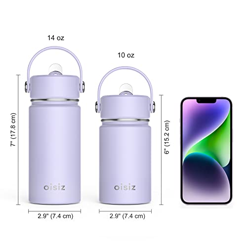 Oisiz Kids Water Bottle with Straw Lid 14oz, Vacuum Insulated 316 Stainless Steel Water Bottles for Kids for School, Leakproof Toddler Water Bottle, BPA Free and Keep Cold for 24 Hours, Light Purple