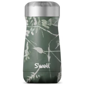 s'well stainless steel traveler, 12oz, green foliage, triple layered vacuum insulated containers keeps drinks cold for 20 hours and hot for 9, bpa free, easy carrying on the go
