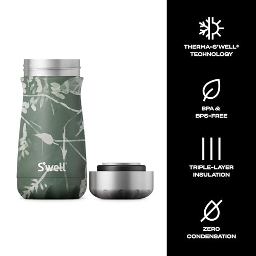 S'well Stainless Steel Traveler, 12oz, Green Foliage, Triple Layered Vacuum Insulated Containers Keeps Drinks Cold for 20 Hours and Hot for 9, BPA Free, Easy Carrying On the Go