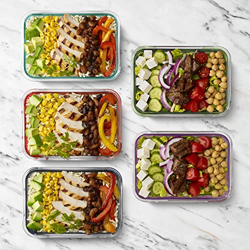 Ello Duraglass 3.4 Cup Meal Prep Sets 10Pc, 5 Pack Set- Glass Food Storage Container with Silicone Sleeve and Airtight BPA-Free Plastic Lids, Dishwasher, Microwave, and Freezer Safe, Evening Orchard