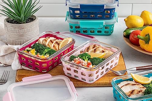 Ello Duraglass 3.4 Cup Meal Prep Sets 10Pc, 5 Pack Set- Glass Food Storage Container with Silicone Sleeve and Airtight BPA-Free Plastic Lids, Dishwasher, Microwave, and Freezer Safe, Evening Orchard