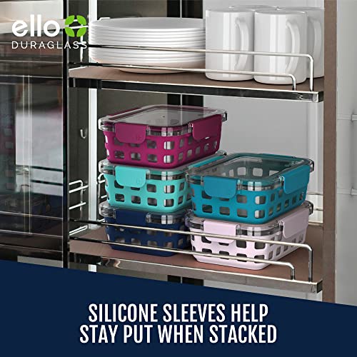 Ello Duraglass 3.4 Cup Meal Prep Sets 10Pc, 5 Pack Set- Glass Food Storage Container with Silicone Sleeve and Airtight BPA-Free Plastic Lids, Dishwasher, Microwave, and Freezer Safe, Evening Orchard