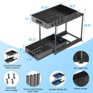 Under Sink Organizers and Storage, 2 Pack Pull-out Large Capacity Under Bathroom and Kitchen Cabinet Storage Drawer Organizer with Hooks, Multi-purpose Heavy Load Under Sink Shelf Organizer, Black