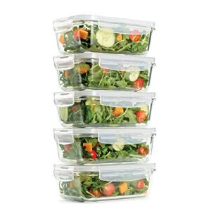 fit & fresh, 28 ounces, set of 5 locking lids, meal prep, 5 pack, glass storage containers with airtight seal, 28 oz, 28.4 oz, clear