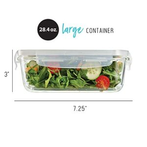 Fit & Fresh, 28 ounces, Set of 5 Locking Lids, Meal Prep, 5 Pack, Glass Storage Containers with Airtight Seal, 28 oz, 28.4 oz, Clear