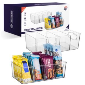 clearspace plastic pantry organizers and storage bins with removable dividers – perfect kitchen organization or pantry storage – refrigerator organizer bins, cabinet organizers (2 pack)