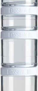 BlenderBottle GoStak Food Storage Containers for Protein Powder, Healthy Snacks, and Portion Control, 4-Piece Starter Pak, White