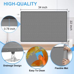 Under Sink Mat, 34"*22"*0.67", Waterproof, Cabinet Protector Silicone Mats for Kitchen & Bathroom, Holds up to 2 Gallon Liquiq(Dark Gray) (Thin860g)
