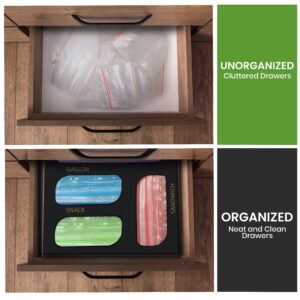 Utopia Kitchen Caddy Ziplock Bag Organizer, 4 Separate Bamboo Food Storage, Plastic Bag Holder for Kitchen Drawer, Suitable for Gallon, Quart, Sandwich & Snack Variety Size Bags - (Natural)