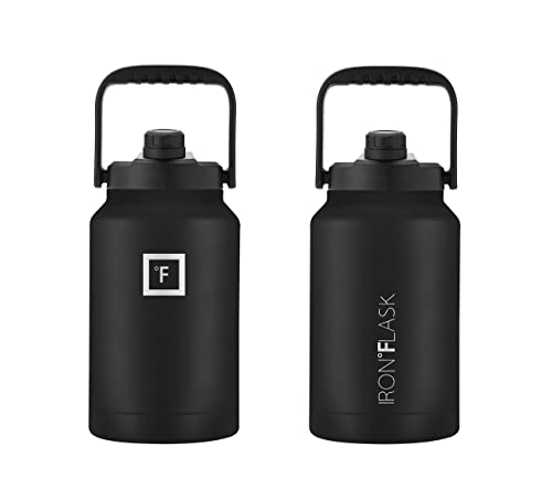 IRON °FLASK Sports Water Bottle - 128 Oz/One Gallon, 2 Lids, Straw and Spout, Leak Proof, Vacuum Insulated Stainless Steel, Hot Cold, Double Walled, Simple Thermo Mug, Metal Canteen Jug Growler