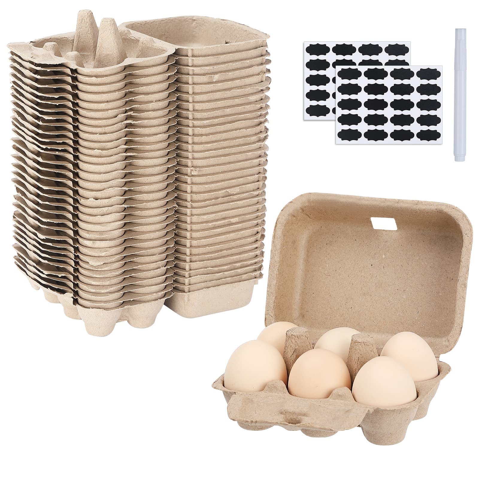 AEIMIJPQ Paper Egg Cartons for Chicken Eggs, 36 Pieces Pulp Fiber Half Dozen Egg Cartons Bulk 6 Count Egg Storage Containers Holder for Family Farm Market Fridge Storing Chicken Duck Eggs