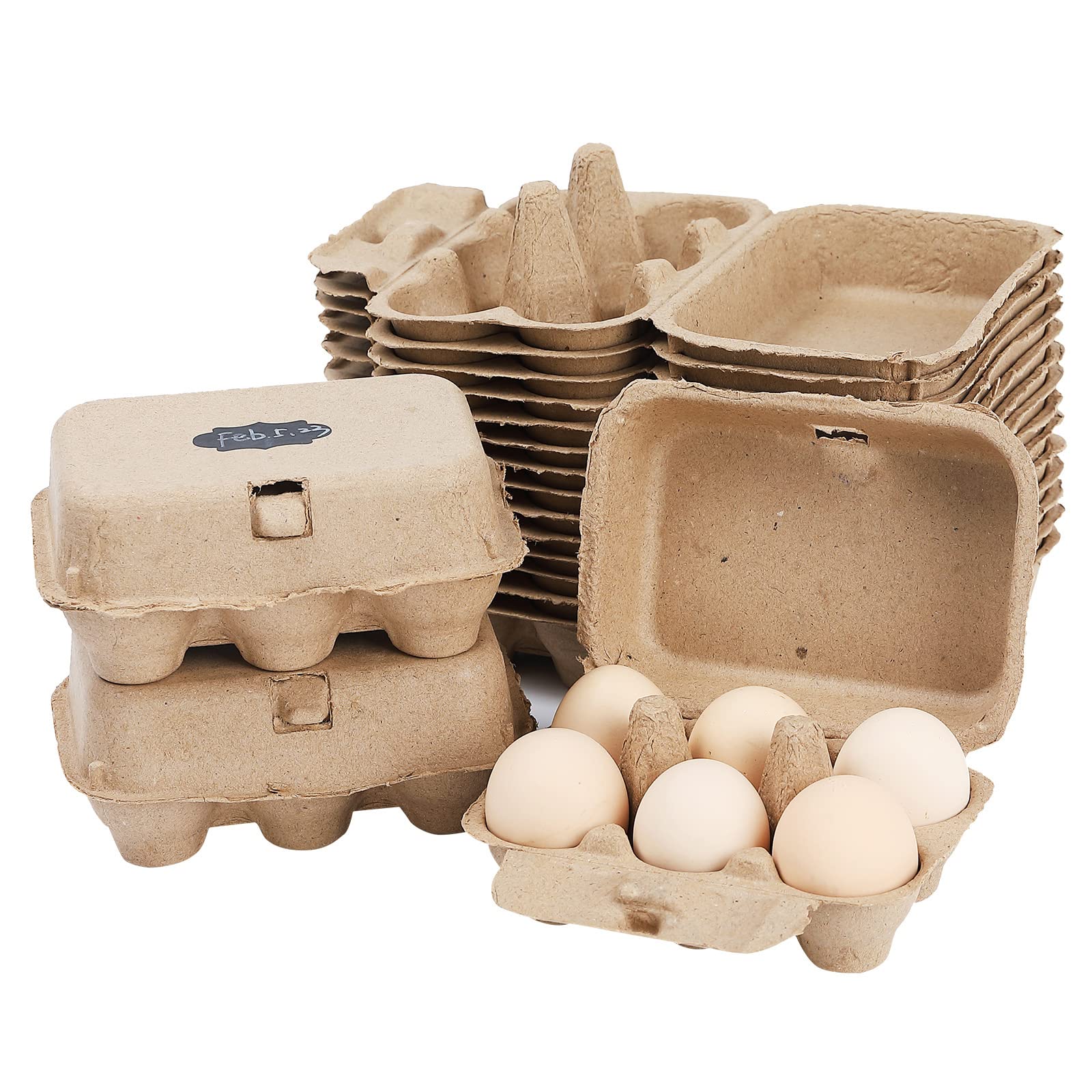 AEIMIJPQ Paper Egg Cartons for Chicken Eggs, 36 Pieces Pulp Fiber Half Dozen Egg Cartons Bulk 6 Count Egg Storage Containers Holder for Family Farm Market Fridge Storing Chicken Duck Eggs