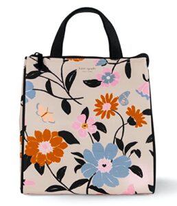 kate spade new york cute lunch bag for women, large capacity lunch tote, adult lunch box with silver thermal insulated interior lining and storage pocket, floral garden