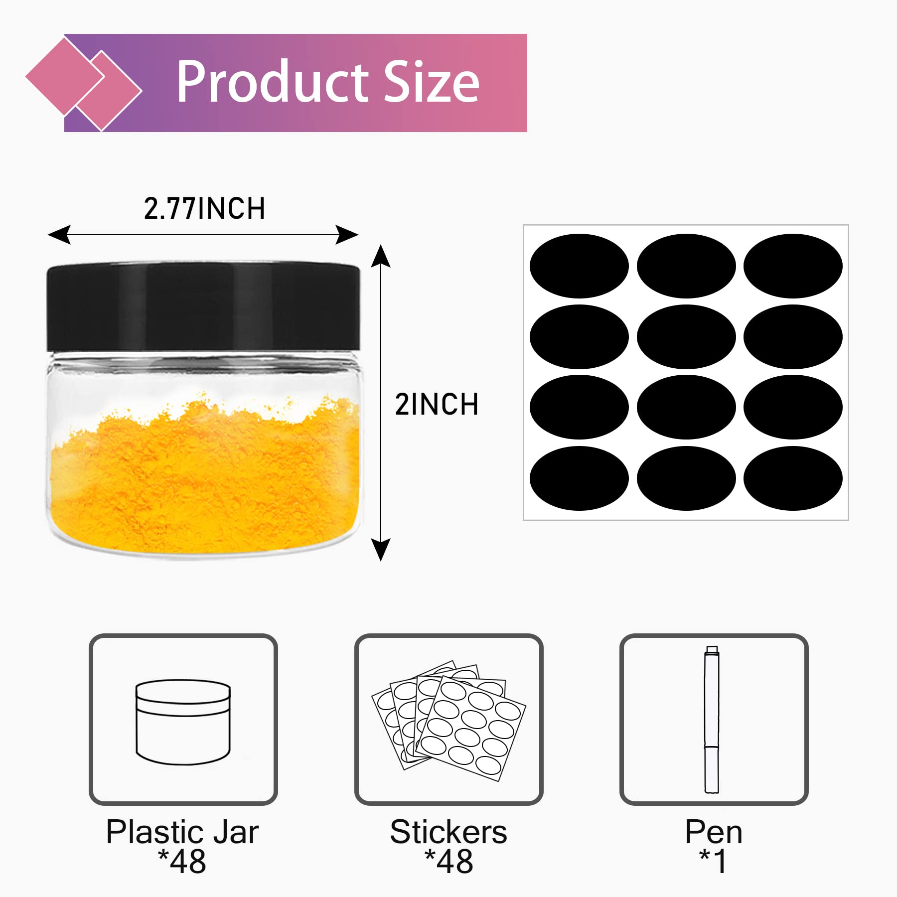 SLifeJars 4OZ Plastic Jars 48Pcs Wide Mouth Round Clear Container Jars with Black Lids Stackable Empty Slime Jars Refillable Clear Airtight Travel Storage Jars for Kitchen, Beauty Products and More