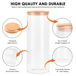 RoweLLsouL Glass Storage Jars, Transparent Food Containers Set of 3, Food Jars with Bamboo Wood Lid for Kitchen Ingredients Storage, Coffee Beans, Candy, Cookies, Rice, Sugar, Flour, Pasta, Nuts