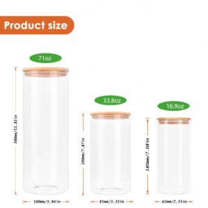 RoweLLsouL Glass Storage Jars, Transparent Food Containers Set of 3, Food Jars with Bamboo Wood Lid for Kitchen Ingredients Storage, Coffee Beans, Candy, Cookies, Rice, Sugar, Flour, Pasta, Nuts