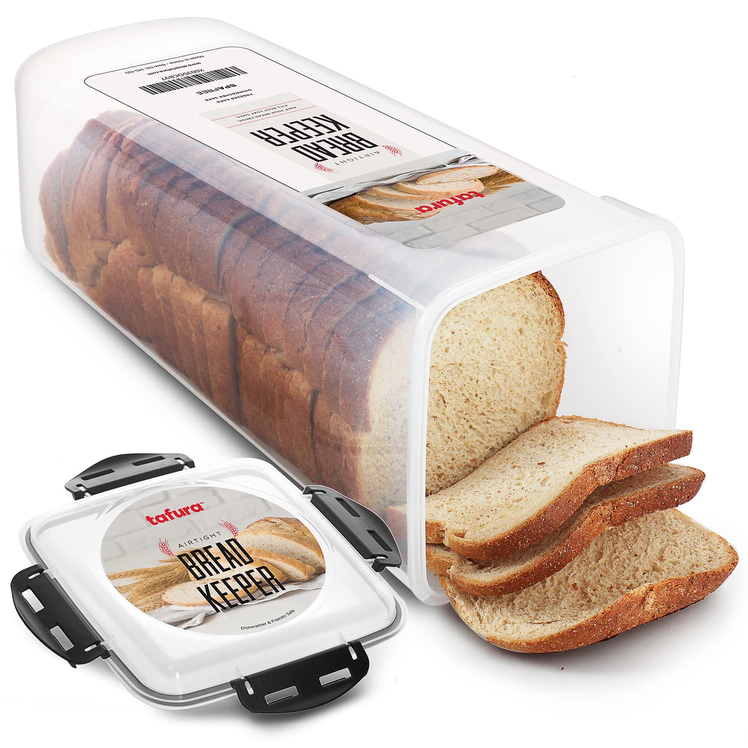 Tafura Bread Container | Plastic Bread Box | Bread Keeper with Airtight Lid | Bread Storage Loaf Container | Airtight Loaf Bread Saver, BPA Free, 5 Liter