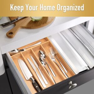 Besilord Silverware Organizer Bamboo Kitchen Drawer Organizer Utensil Organizer Silverware Holder Cutlery Organizer in Drawer Flatware Organizers Tray