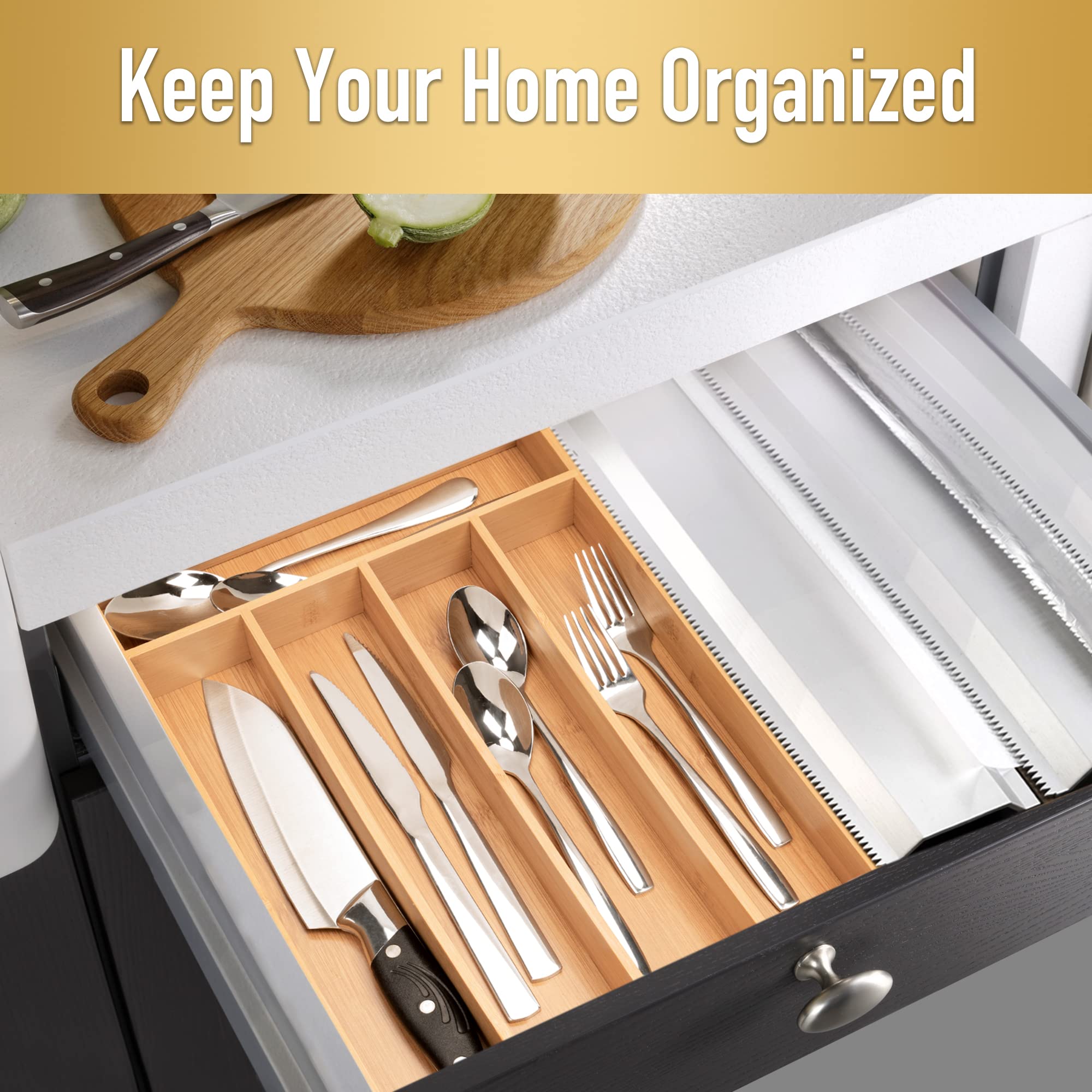 Besilord Silverware Organizer Bamboo Kitchen Drawer Organizer Utensil Organizer Silverware Holder Cutlery Organizer in Drawer Flatware Organizers Tray