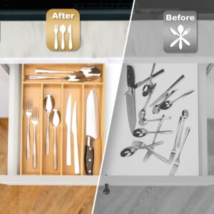 Besilord Silverware Organizer Bamboo Kitchen Drawer Organizer Utensil Organizer Silverware Holder Cutlery Organizer in Drawer Flatware Organizers Tray