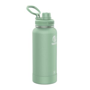 takeya actives insulated stainless steel water bottle with spout lid, 32 ounce, cucumber